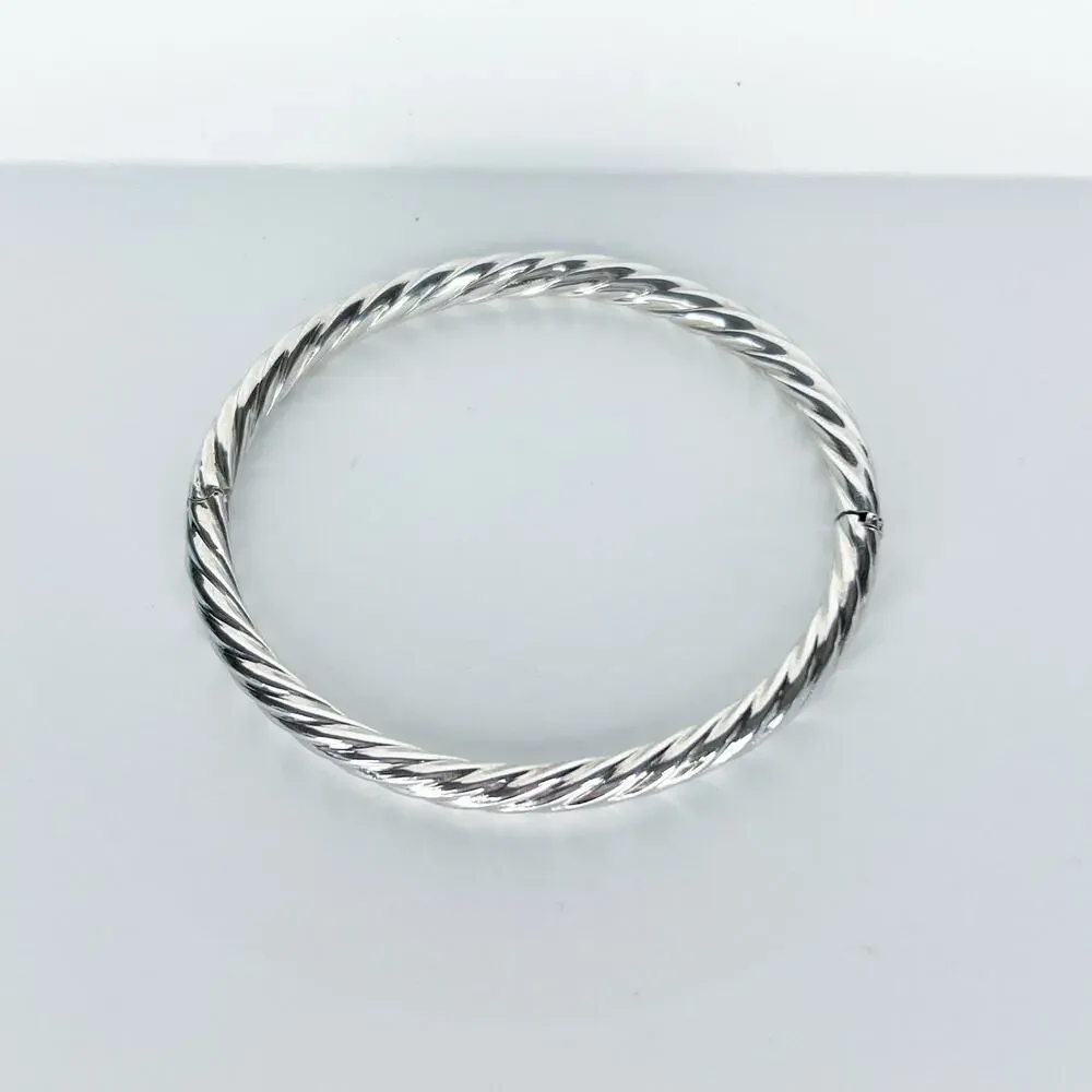 925 Sterling silver twisted hinged bangle bracelet - Picture 4 of 6